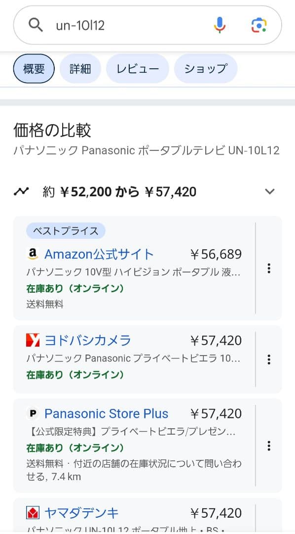 Panasonic UN-10L12 ポータブルテレビ