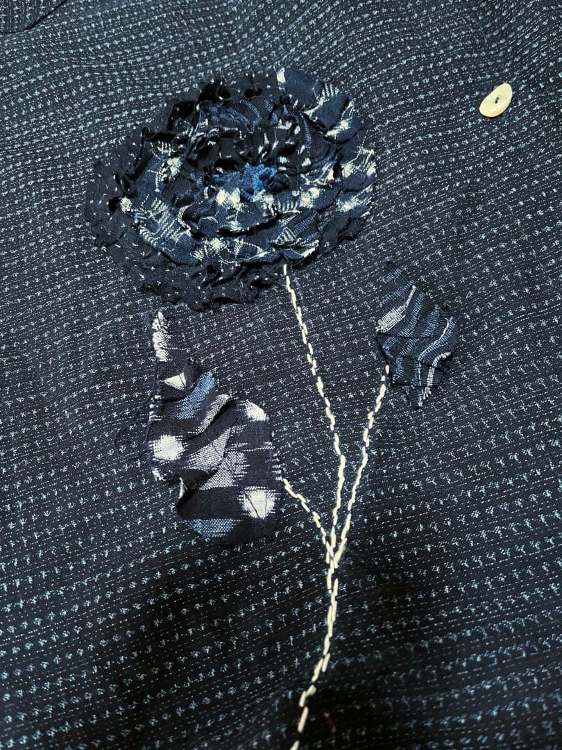 着物リメイク　久留米絣反物　ワンピース　チュニック　コート　花飾り　ハンドメイド