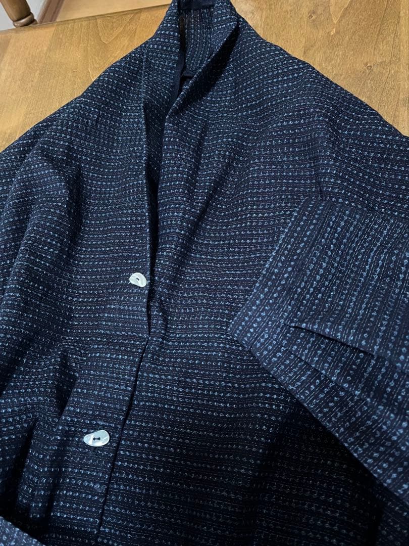 着物リメイク　久留米絣反物　ワンピース　チュニック　コート　花飾り　ハンドメイド