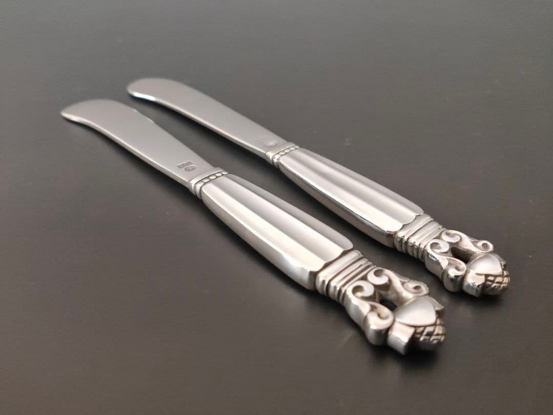 純銀製 ジョージジェンセン エコーン バター ナイフ 2本