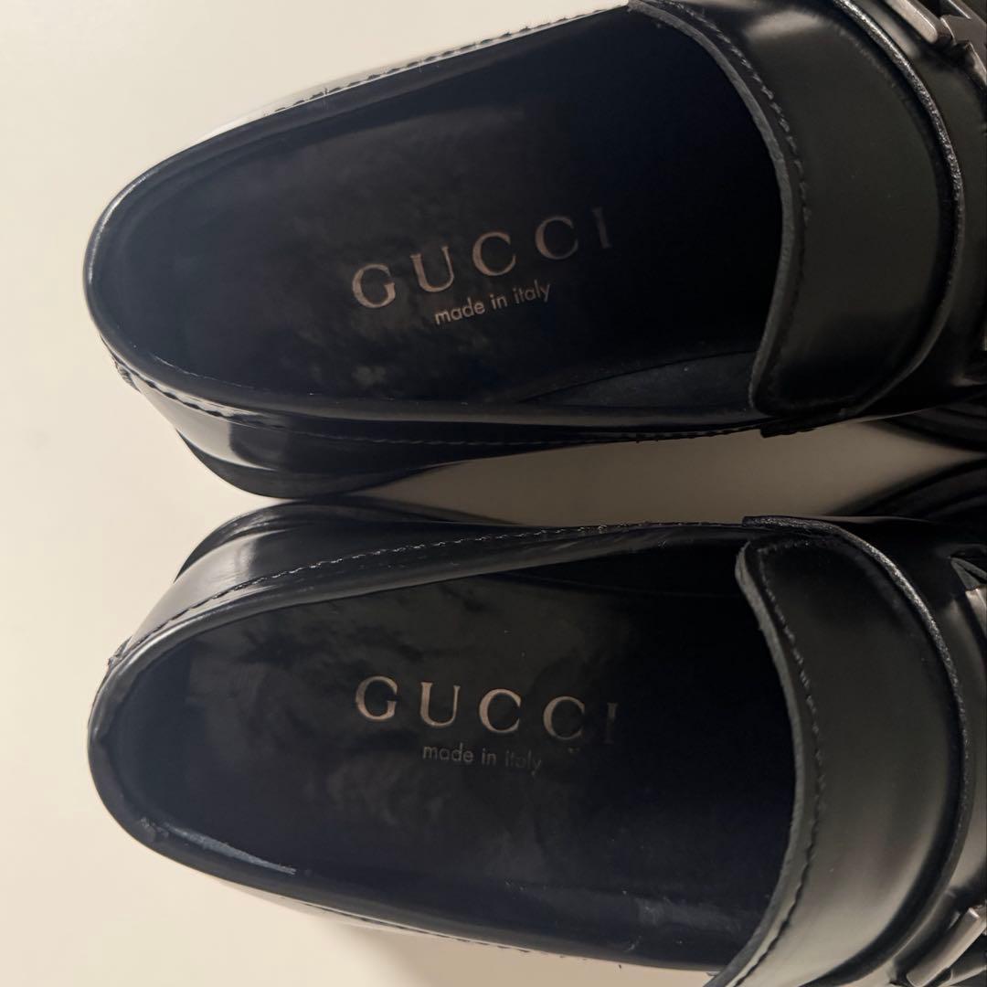 GUCCI スクエアトゥ ホースビット ローファー 黒 革靴