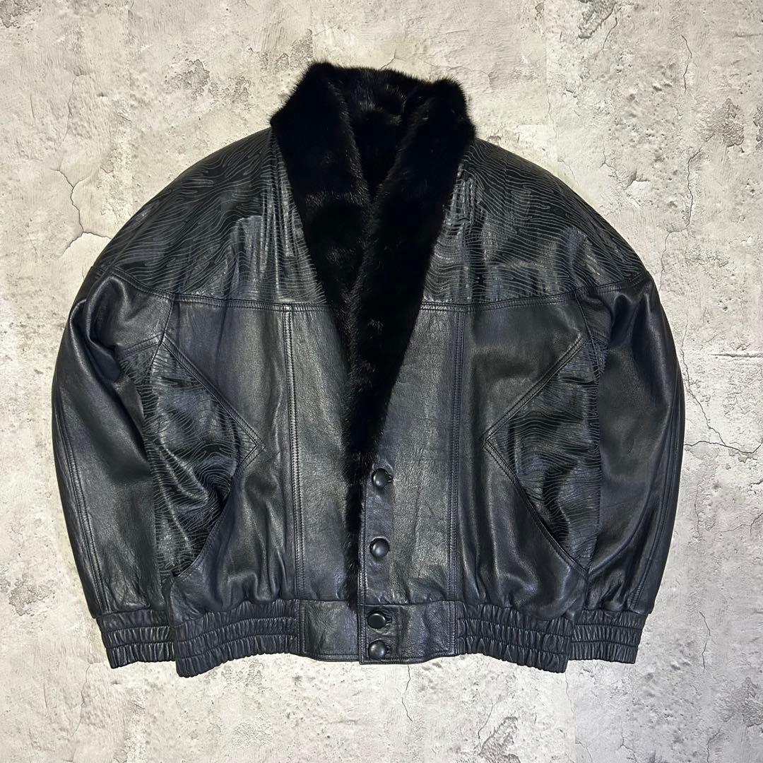 極美品 ミンクファー ラムレザー ブルゾンジャケット リバーシブル 80s