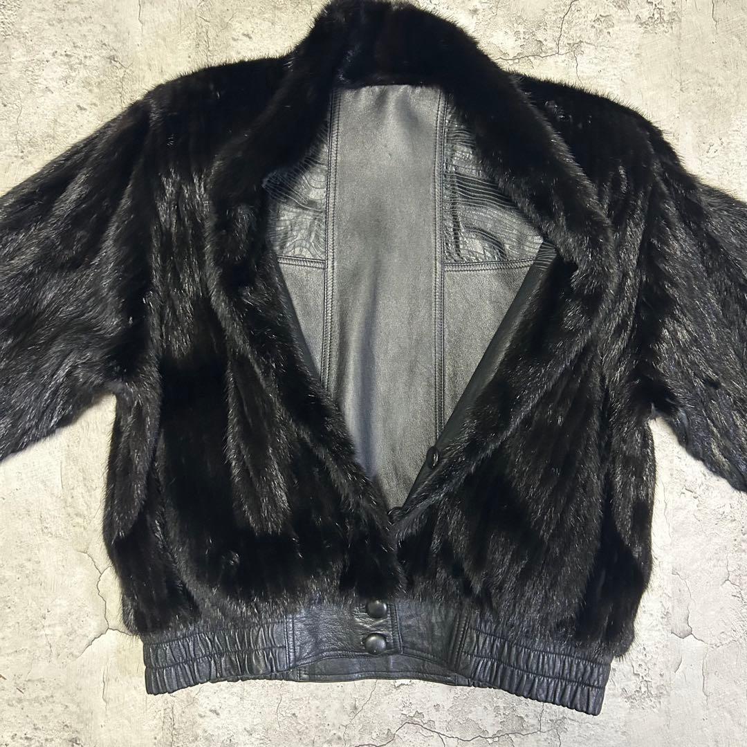 極美品 ミンクファー ラムレザー ブルゾンジャケット リバーシブル 80s