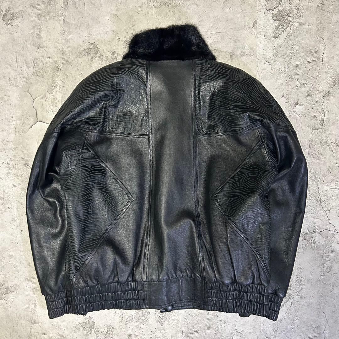 極美品 ミンクファー ラムレザー ブルゾンジャケット リバーシブル 80s