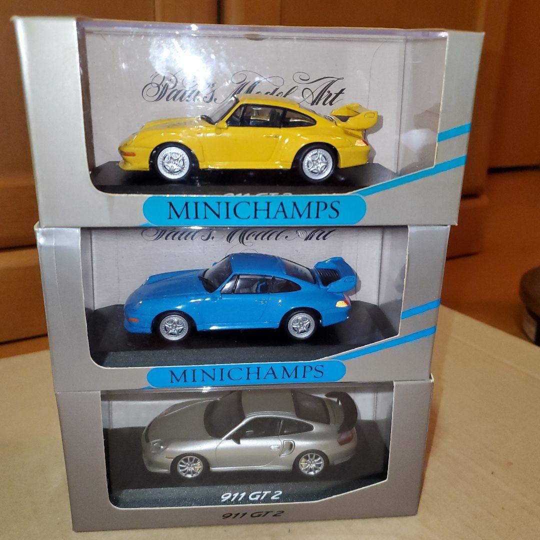 ポルシェ911 GT 2 ミニカー 3台セット、イエロー、ブルー、シルバー、