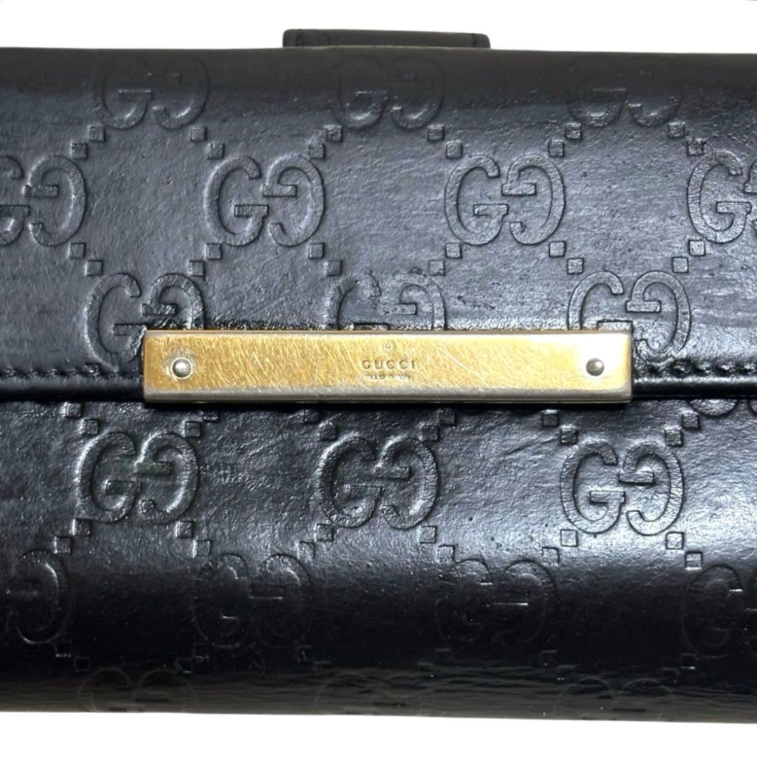人気　グッチ　長財布　GGシマ　レザー　ブラック　GG柄　Wホック　ロゴプレート