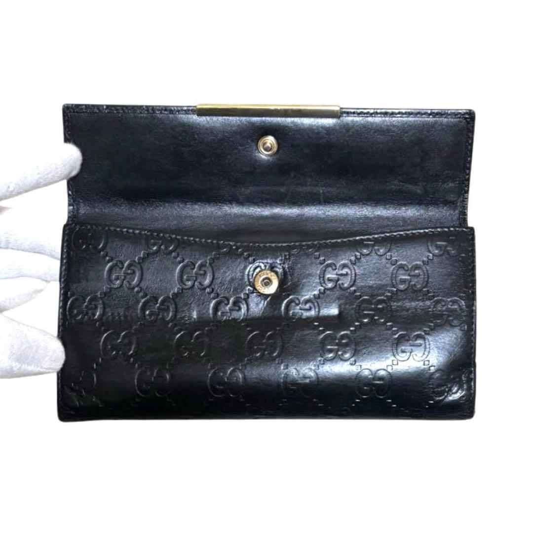 人気　グッチ　長財布　GGシマ　レザー　ブラック　GG柄　Wホック　ロゴプレート