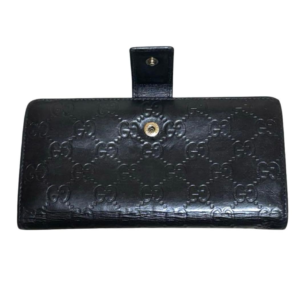 人気　グッチ　長財布　GGシマ　レザー　ブラック　GG柄　Wホック　ロゴプレート