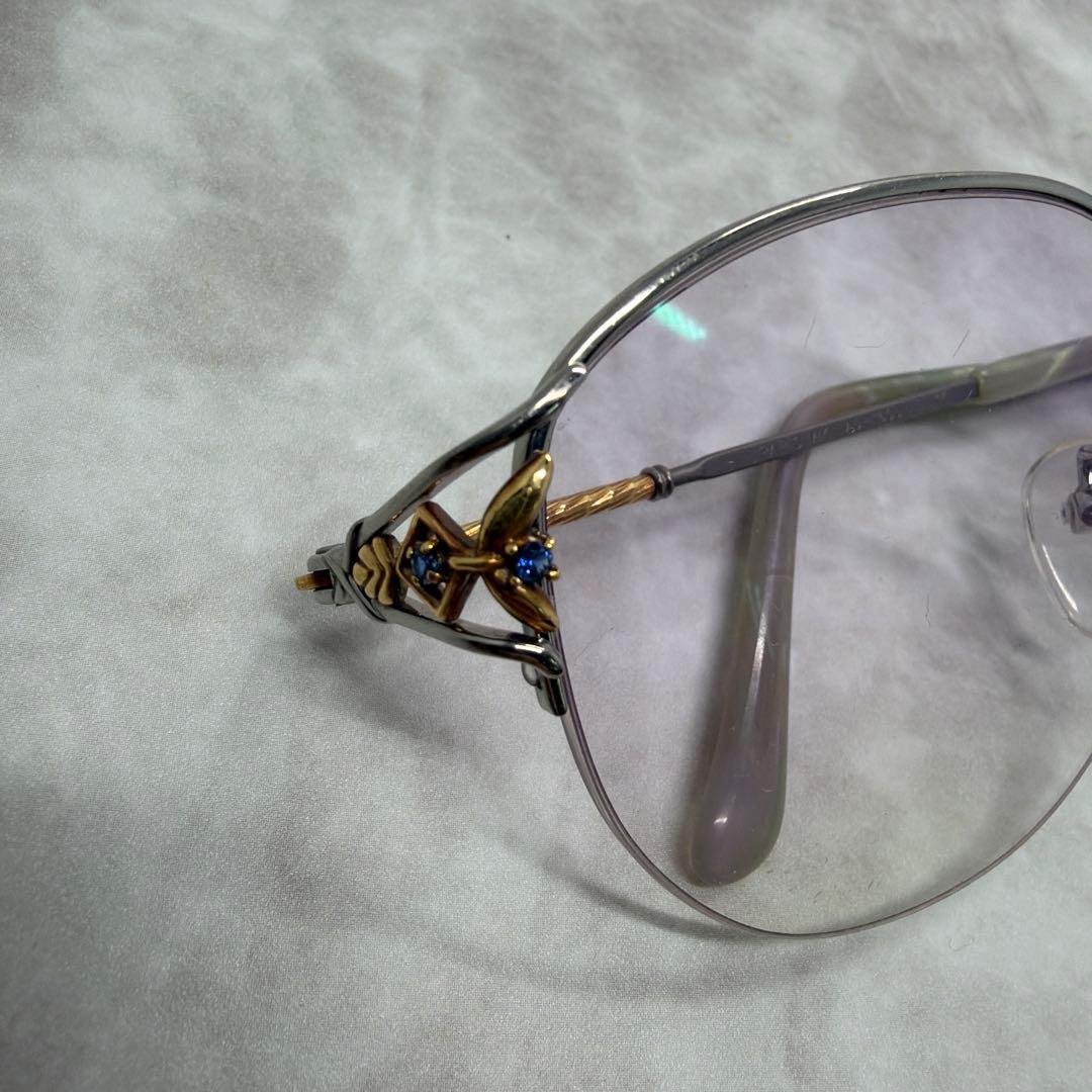 Paris miki パリミキ 18k 金 度付き眼鏡 ハーフリムメガネ 宝石付