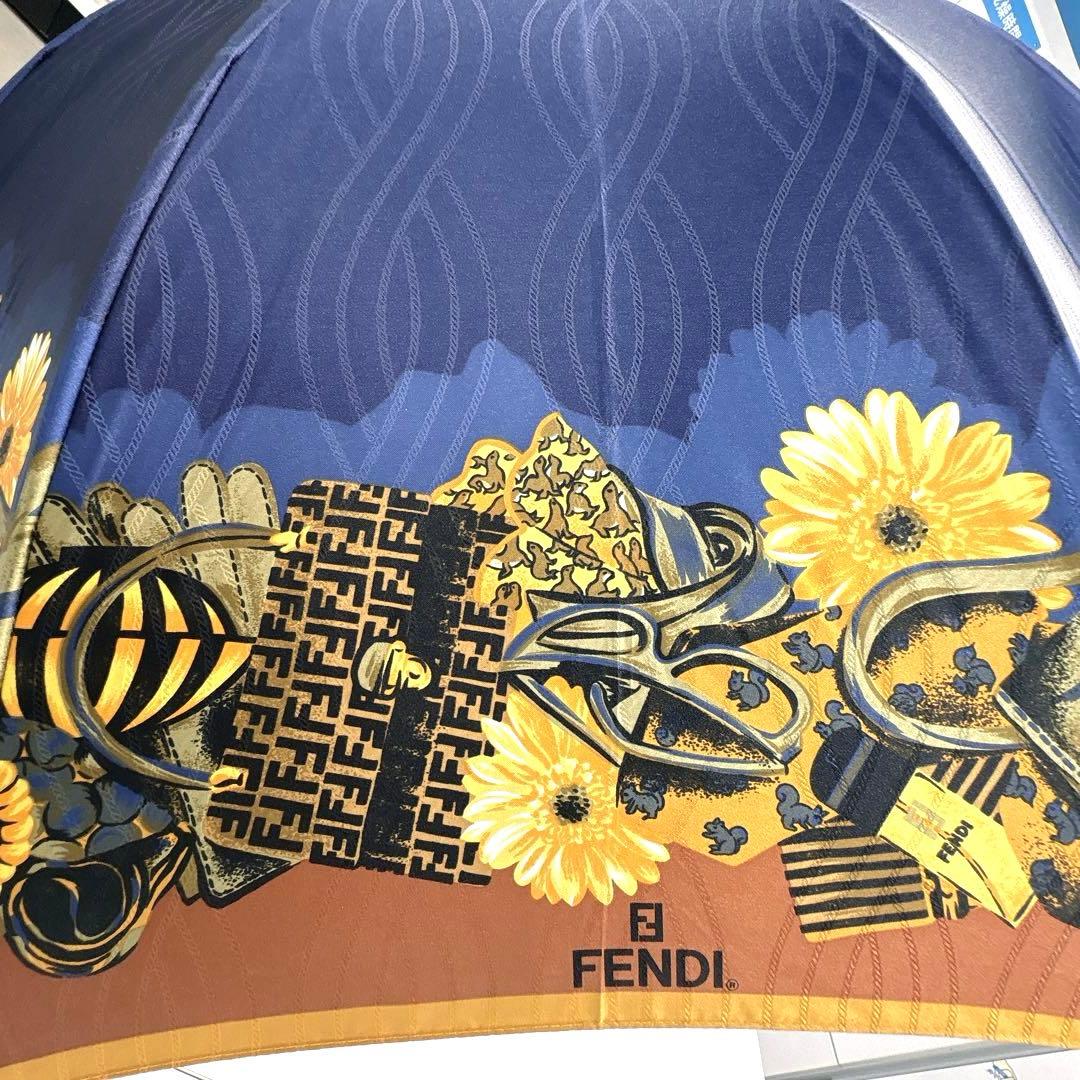 ヴィンテージ✨️未使用✨️FENDI フェンディ　雨傘　FFロゴ 花柄 ネイビー