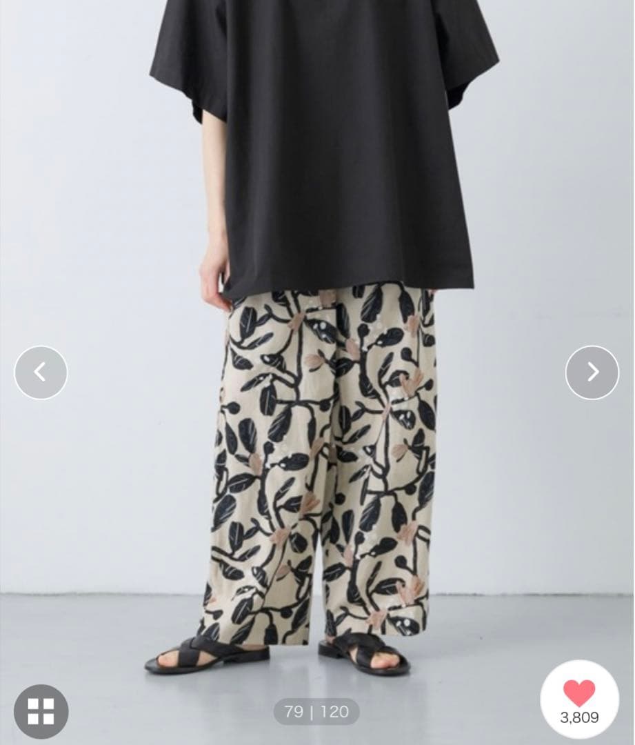 新品タグ付◆ かぐれ コットンリネンプリントイージーパンツ