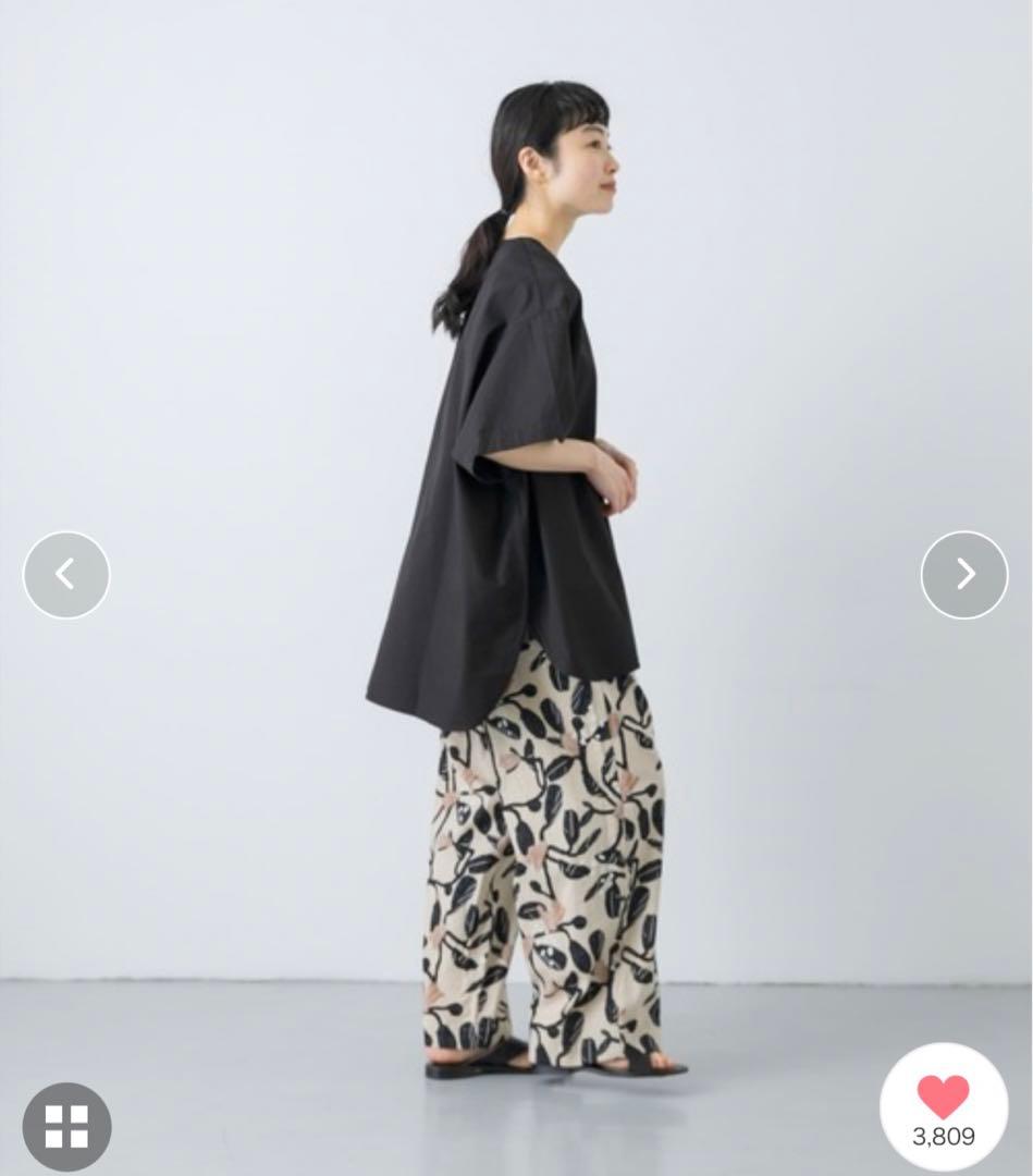 新品タグ付◆ かぐれ コットンリネンプリントイージーパンツ