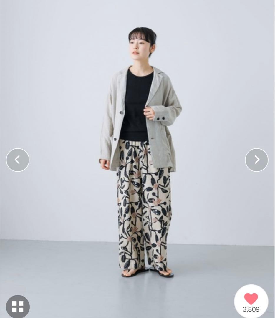 新品タグ付◆ かぐれ コットンリネンプリントイージーパンツ