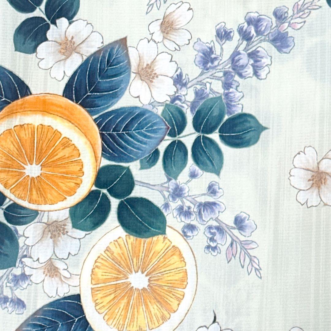 浴衣ジェンヌ 浴衣3点セット 作り帯 結び帯 オフホワイト オレンジ柄 ゆかた