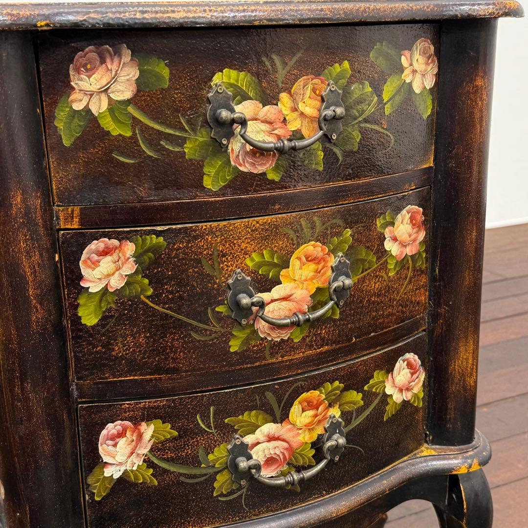 H110K56b トールペイント アンティーク調 3段チェスト 猫脚