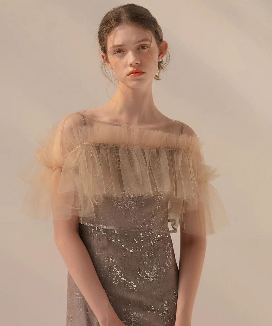 Leja チュールフリルボレロペイントマーメイドドレス グレー　S