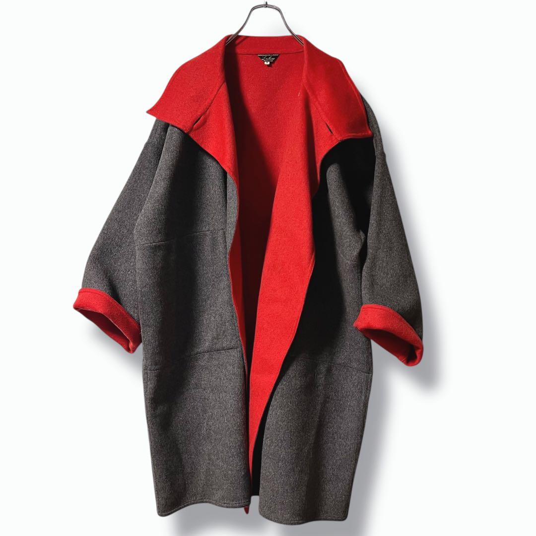 ❤️ヴィンテージ❤️Leilianレリアン ウールリバーコート グレー 赤 9