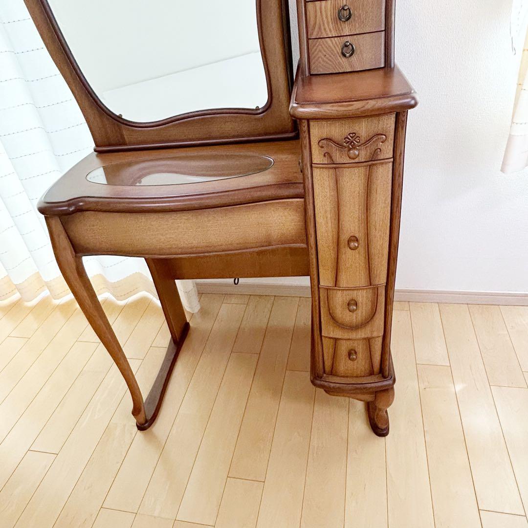 猫脚ドレッサー　高級　アンティーク　レトロランプ付　開き鏡　ヨーロピアンイタリア