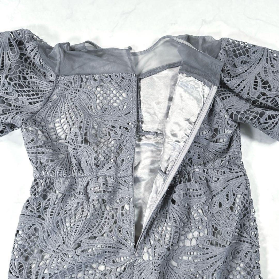 【大きいサイズ 3L】　カラルス　ケミカルレース　ボリューム袖　ワンピースドレス