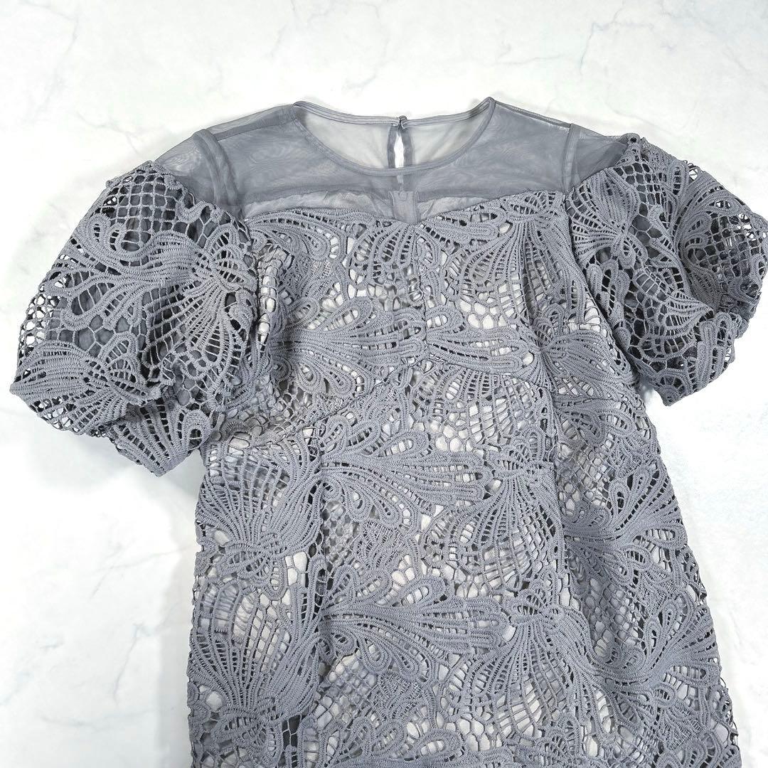 【大きいサイズ 3L】　カラルス　ケミカルレース　ボリューム袖　ワンピースドレス