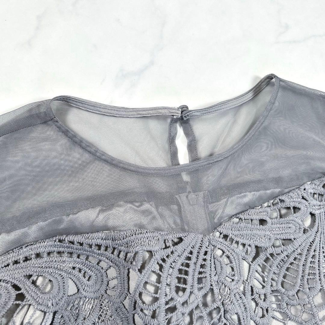 【大きいサイズ 3L】　カラルス　ケミカルレース　ボリューム袖　ワンピースドレス