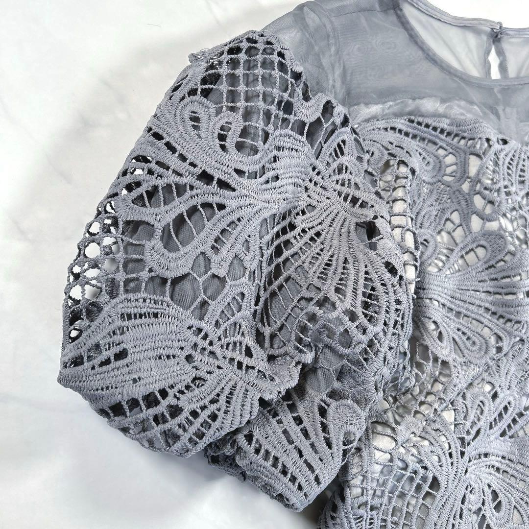 【大きいサイズ 3L】　カラルス　ケミカルレース　ボリューム袖　ワンピースドレス