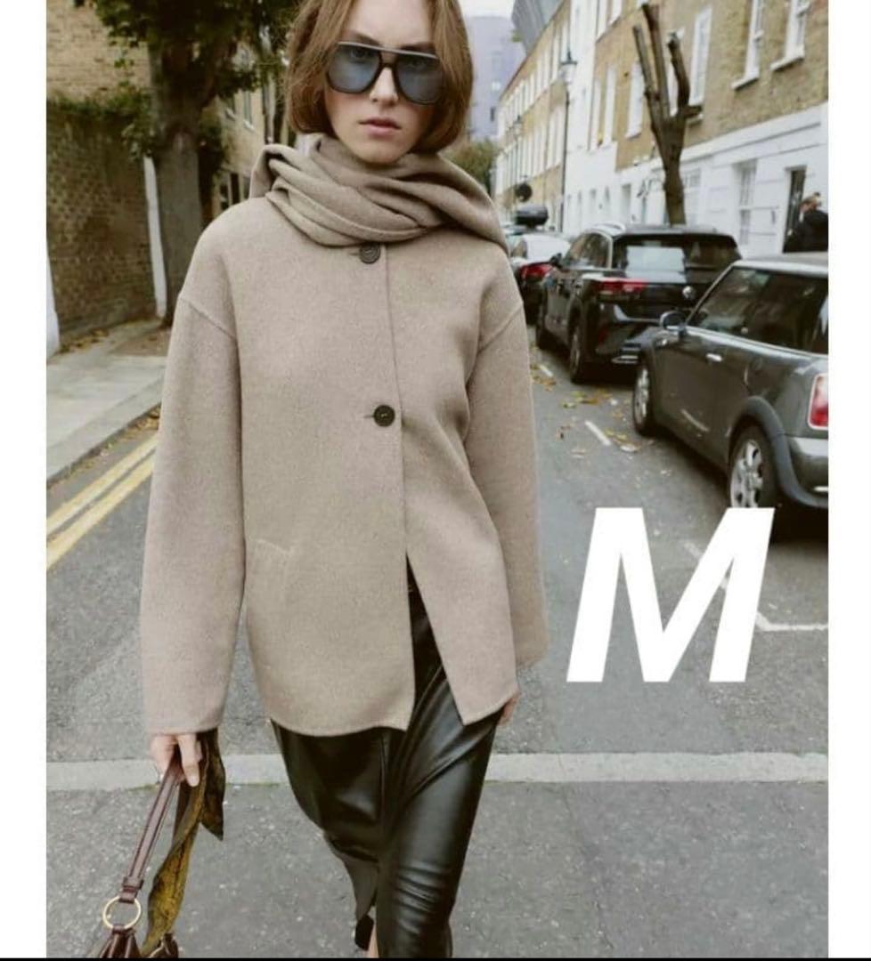 ZARA ウール ショートスカーフ コート M ミンク 完売品