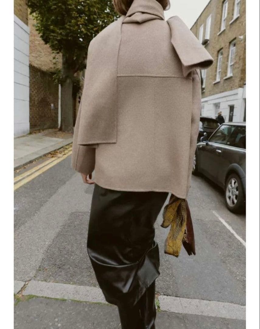 ZARA ウール ショートスカーフ コート M ミンク 完売品