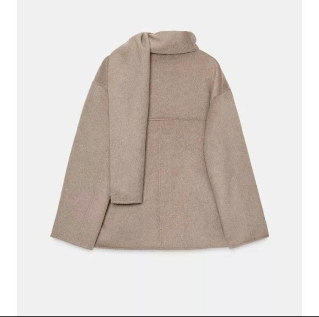 ZARA ウール ショートスカーフ コート M ミンク 完売品