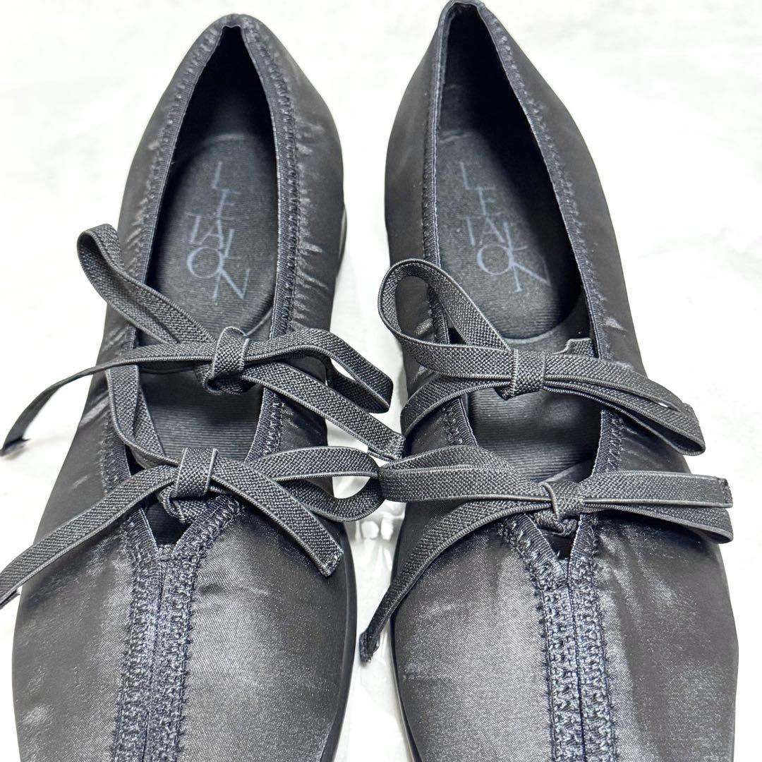 もえ ルタロン ダブルリボンバレリーナ 黒 24.5cm 防水 厚底