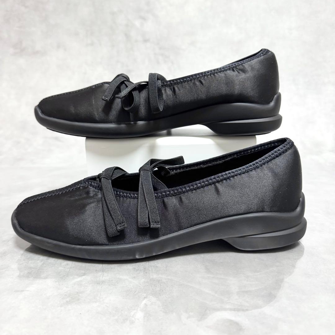 もえ ルタロン ダブルリボンバレリーナ 黒 24.5cm 防水 厚底