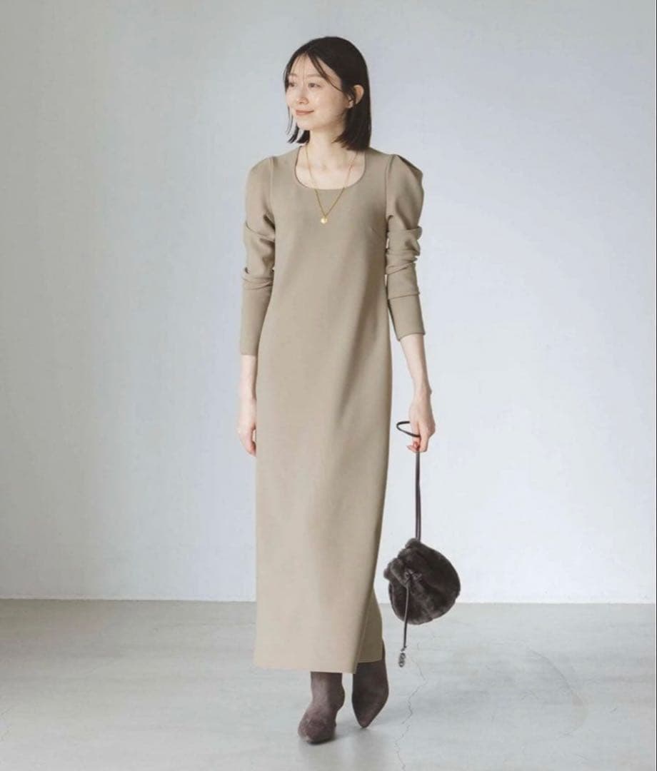 ラム 様NOBLE ニットライクジョーゼットショルダータックワンピース ノーブル