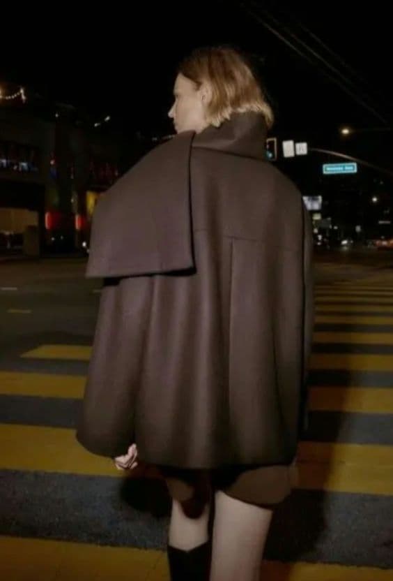 【新品】ZARA ウール ショートスカーフコートブラウン（XS）