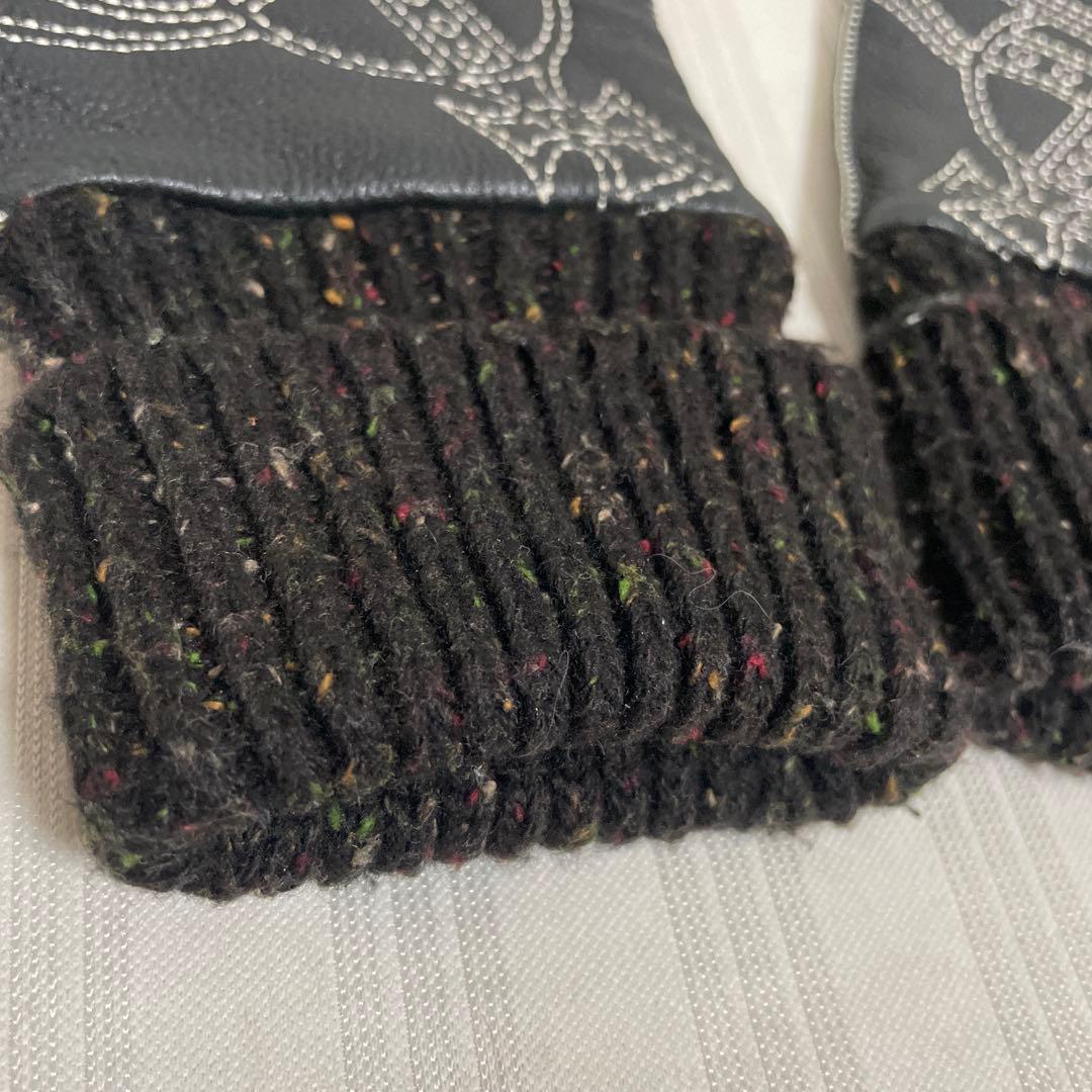 美品 Vivienne Westwood 手袋 鹿革 オーブ刺繍 ブラック F