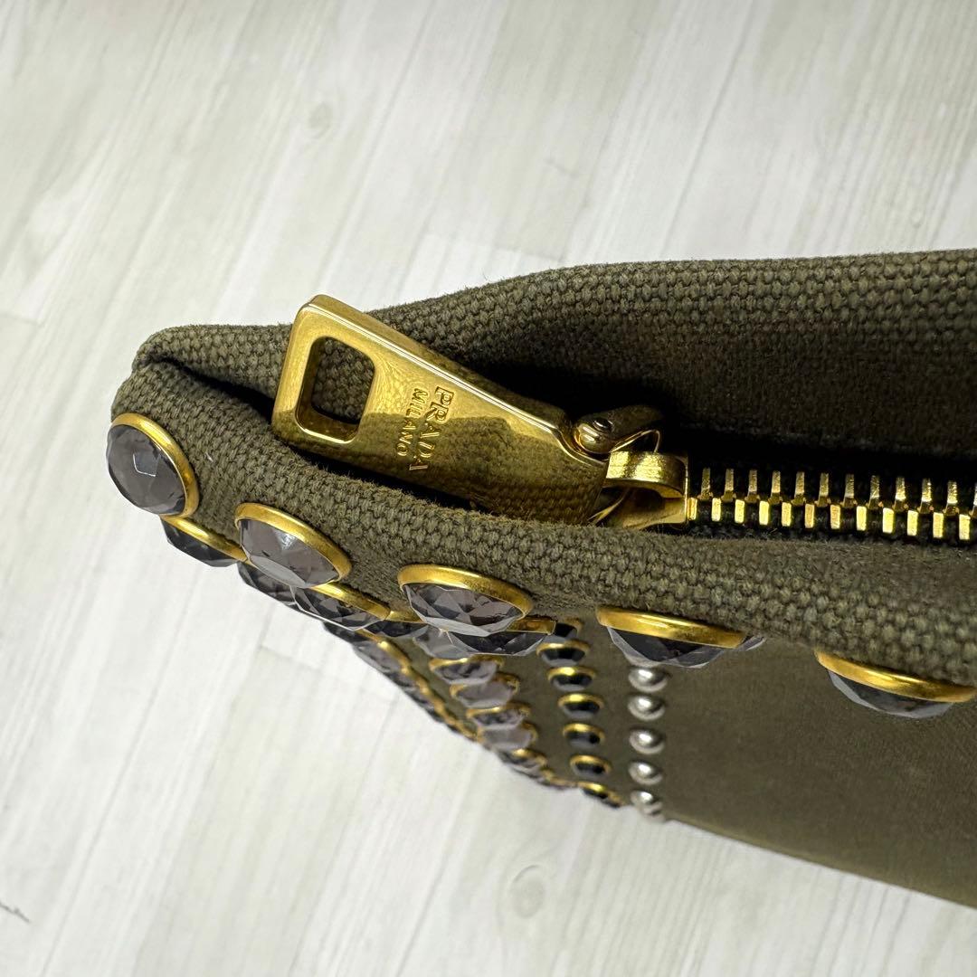 PRADA カナパ　CANAPA クラッチバッグ　ビジュースタッズ