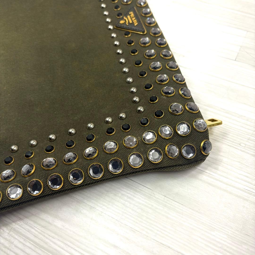 PRADA カナパ　CANAPA クラッチバッグ　ビジュースタッズ