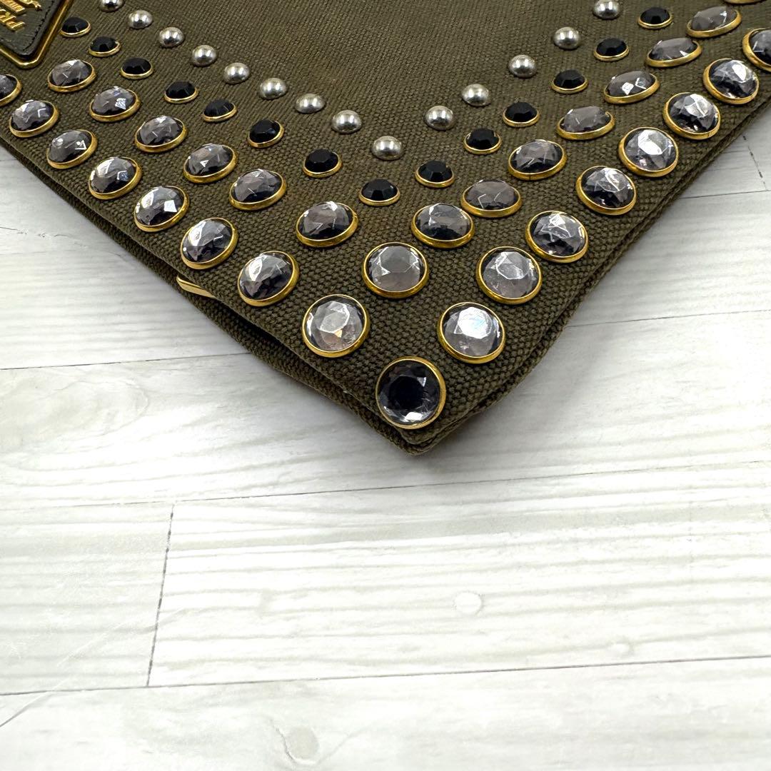 PRADA カナパ　CANAPA クラッチバッグ　ビジュースタッズ