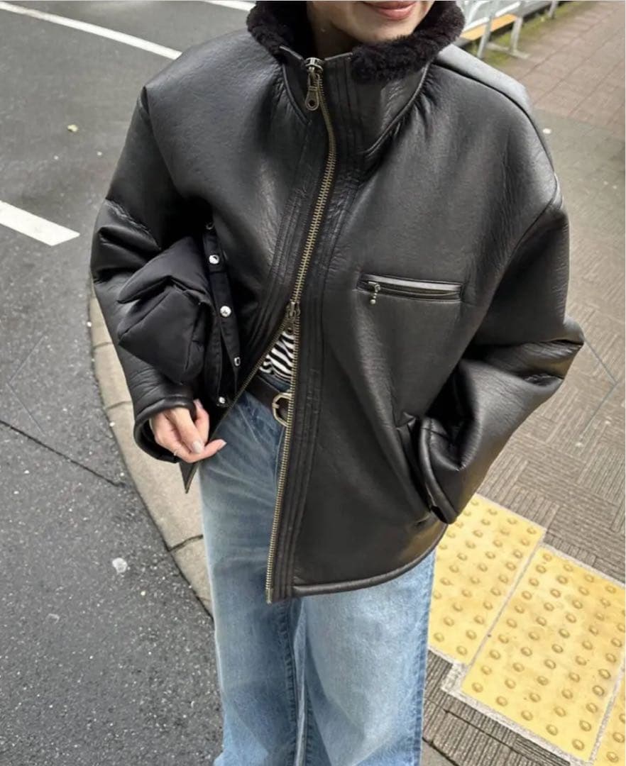 値下げ　ジャーナルスタンダード　フェイクレザーボアブルゾン　ブラウン