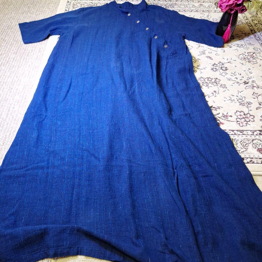 美品★ 群言堂　登美　麻50綿50　ロングワンピース