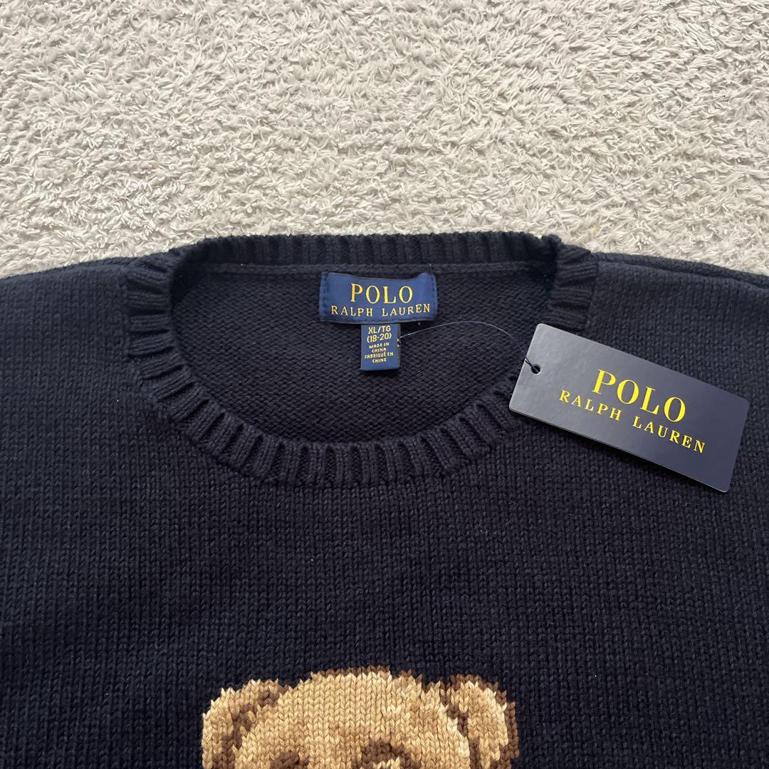 【新品】ラルフローレン クマ刺繍セーター ネイビー ポロベア 星条旗
