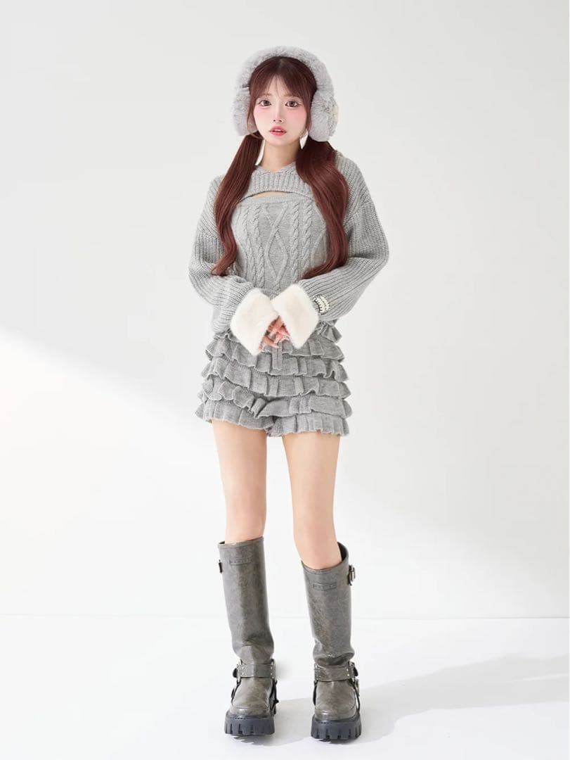 【新品未開封】Darich フリルニットコンビネゾン グレー F