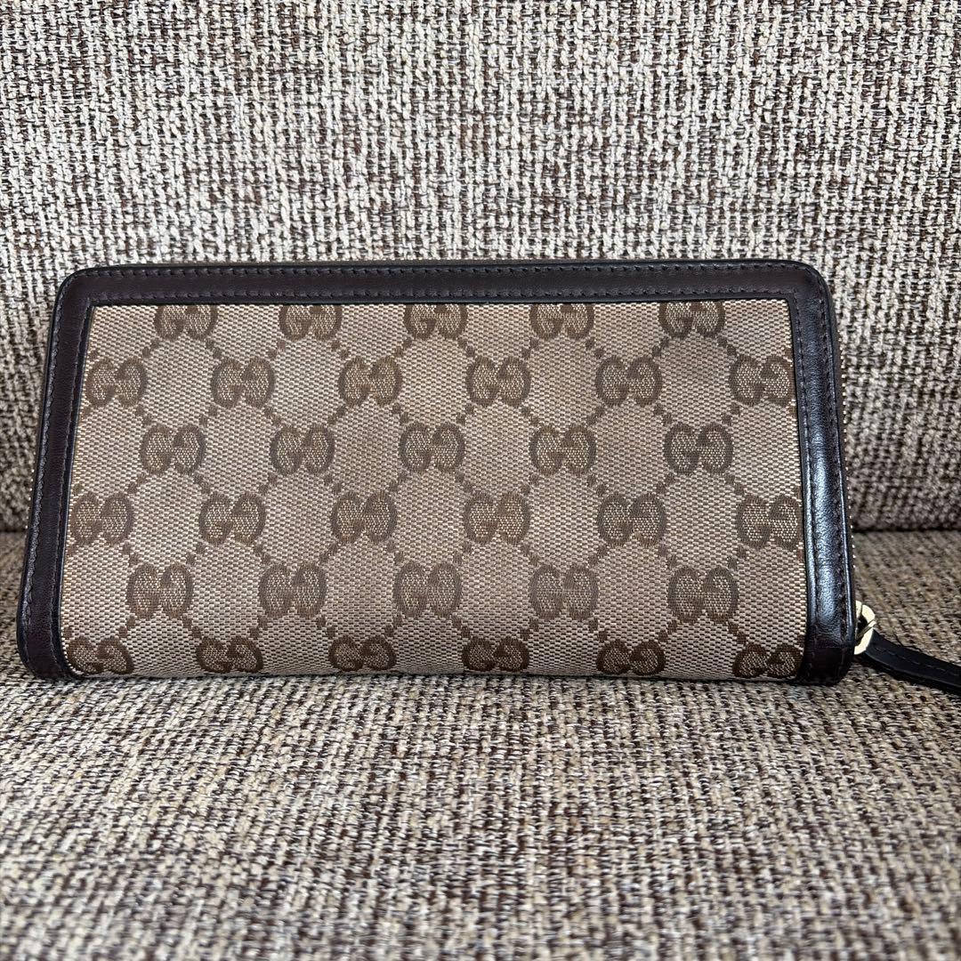 GUCCI インターロッキング　GG柄　キャンバス　長財布 ブラウン