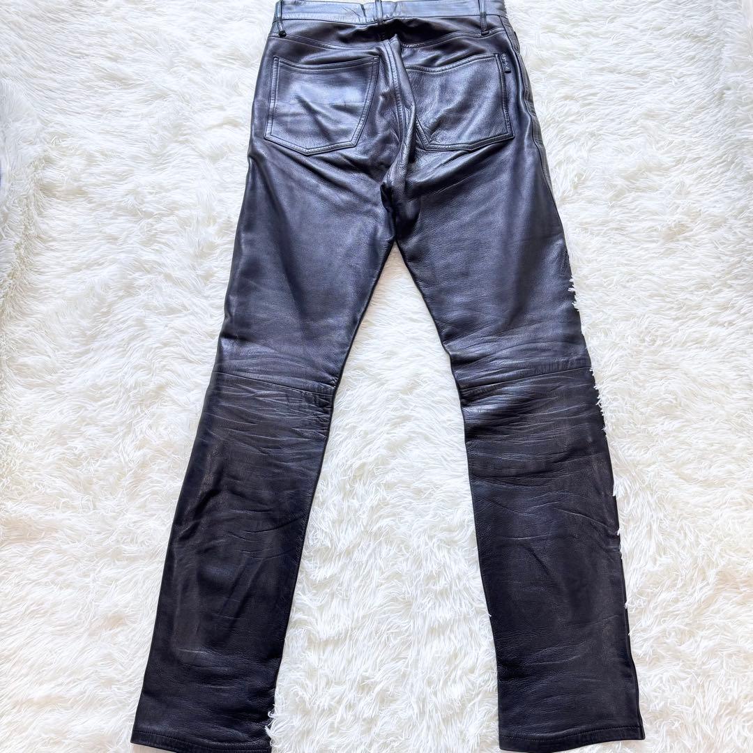 ✨極美品✨ agnes b 羊革 レザーパンツ 36 ブラック 本革 ストレート