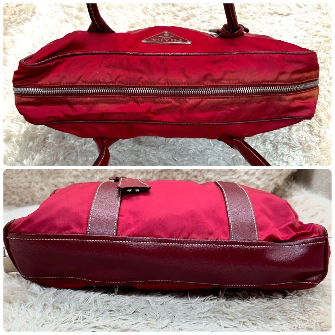 【希少】PRADA ミニボストン ナイロン レザー 三角ロゴ 南京錠 白タグ 赤