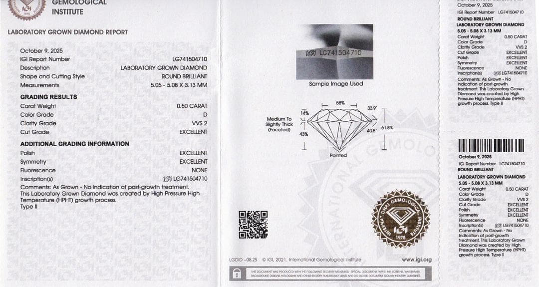 ユ*ノ様 ダイヤモンド0.50ct Ｄカラー VVS2 EX3 IGI鑑別書｜ラ