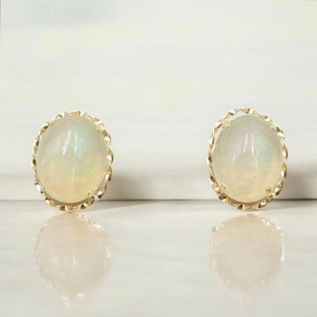 未使用　K18 オパール ピアス　イエローゴールド　遊色　大粒　希少品　レア