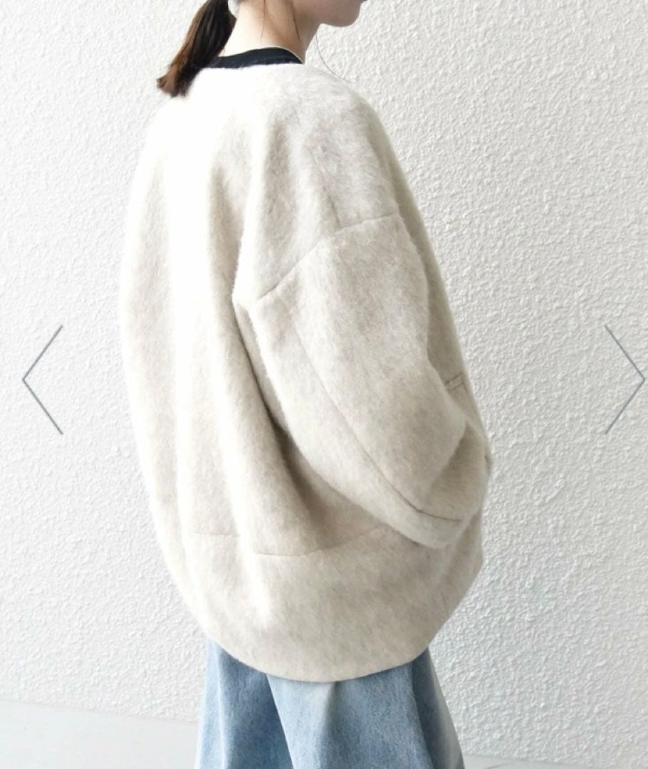 今期新品シップス エニィ☆シャギー ノーカラー コクーン コートホワイトベージュ