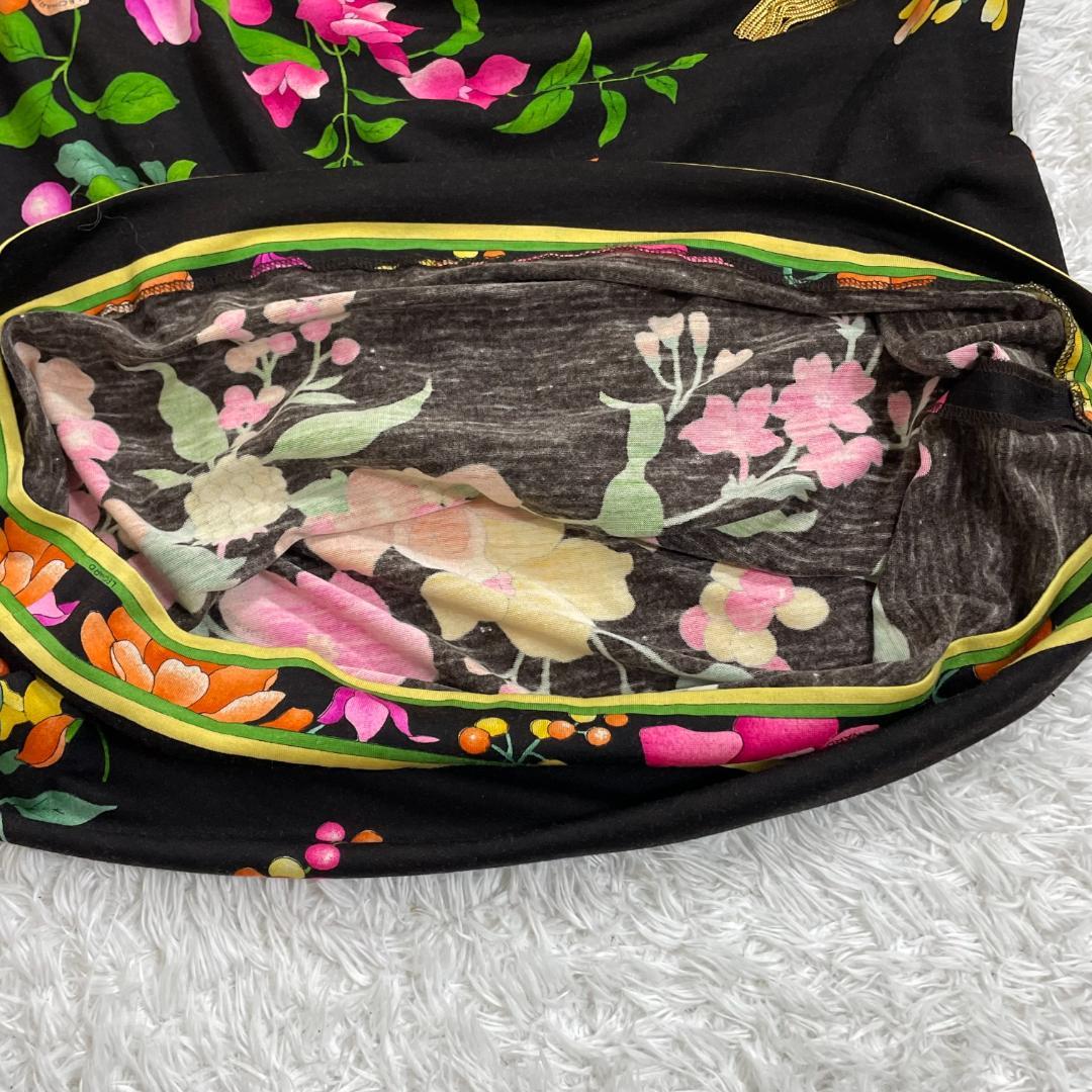 レオナール ロングワンピース 花柄 トリム ベルト付き 長袖ミディドレス L