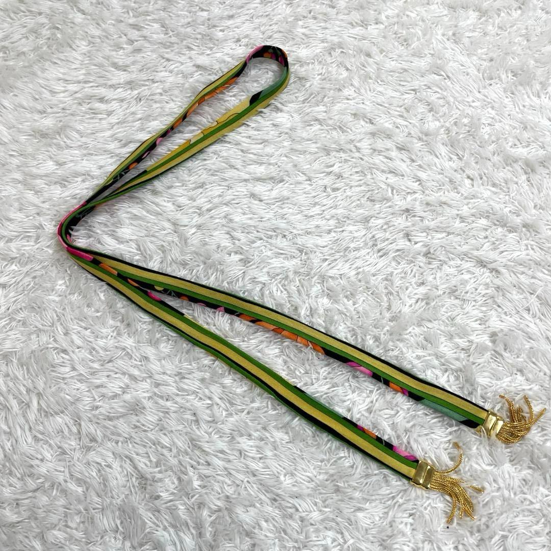 レオナール ロングワンピース 花柄 トリム ベルト付き 長袖ミディドレス L