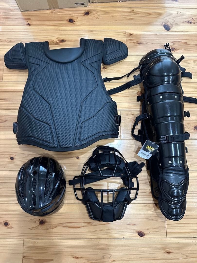 硬式野球キャッチャー用防具セット一式◆新品同様ブラックレガースプロテクター